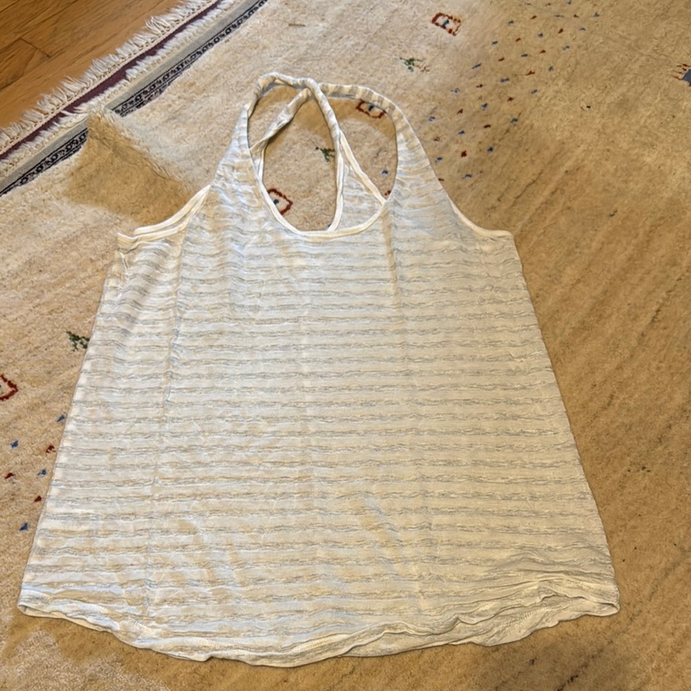 Lou & Grey Lightweight Heather grey and White Striped Racerback Tank Top mediun